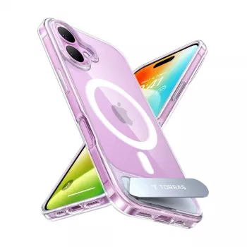 Torras Pstand Series hoesje voor iPhone 16 Plus — transparant beschermhoesje met geïntegreerde kickstand