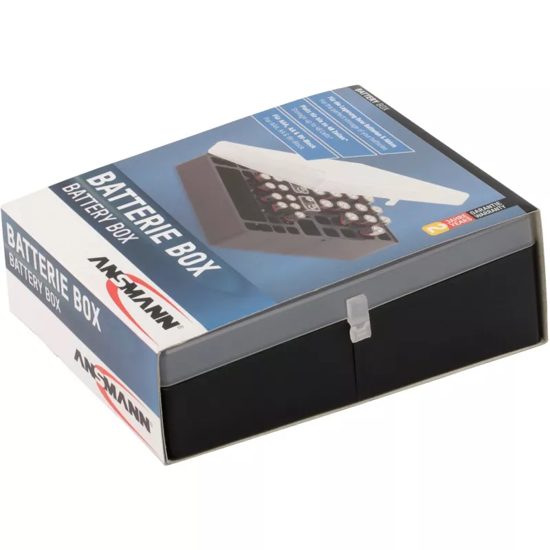 Ansmann Battery Box 48 Batterijbox voor 24x AA, 16x AAA en 4x 9V, Zwart/Transparant
