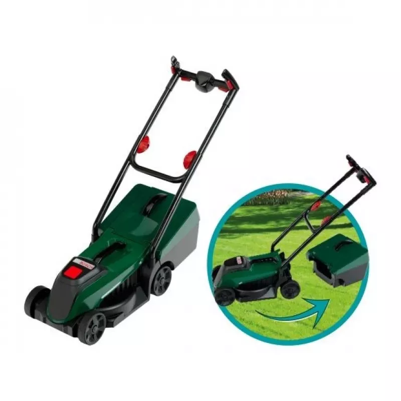 KLEIN 2780 Bosch speelgoedgrasmaaier met afneembare grasopvangbak, realistische geluiden, groen/zwart, vanaf 3 jaar