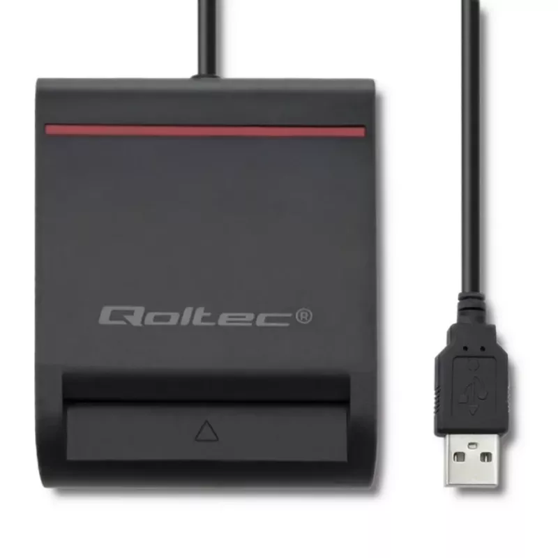 ID-kaartlezer QOLTEC smartchip-ID-kaartlezer — USB, zwart, 84,5×65×16 mm, 63 g