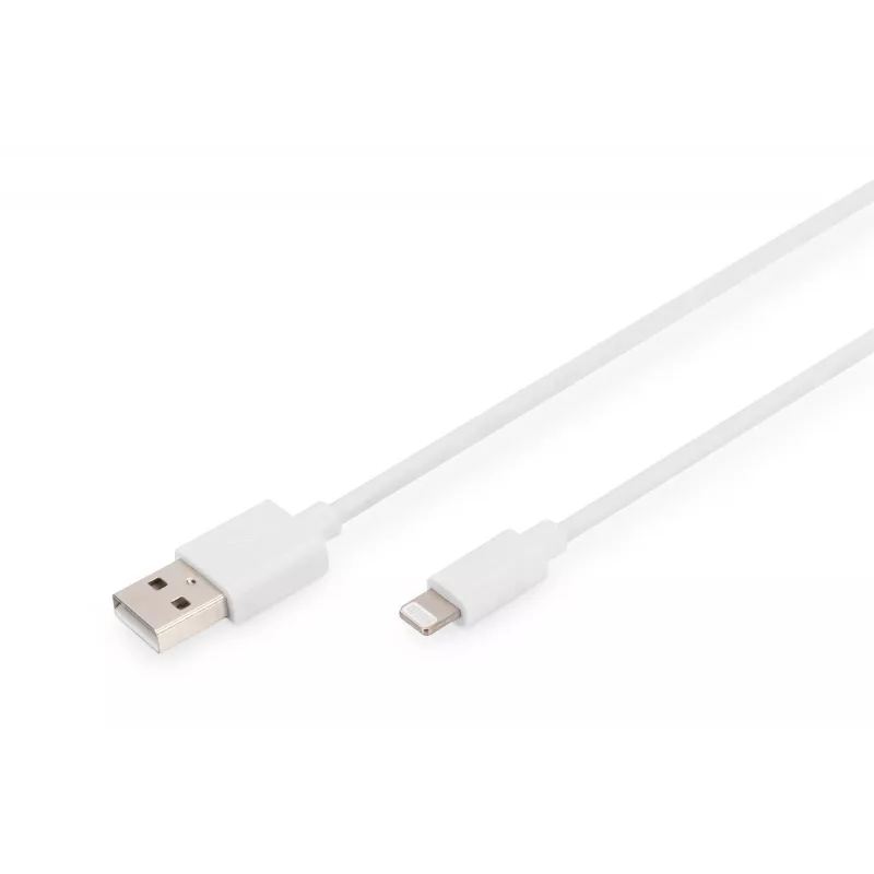 DIGITUS - Lightning-kabel - Lightning (M) naar USB (M) - 1,0 m - dubbele isolatie - wit - gegoten - voor Apple iPad/iPhone/iPod (Lightning) (DB-600106-010-W)