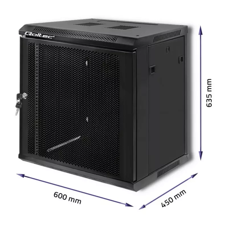 Qoltec 54488 19-inch wandrackkast, 12U, 600 x 635 x 450 mm, geperforeerde deur