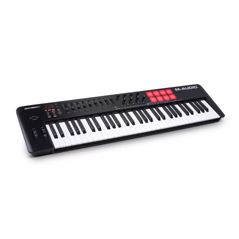 MIDI-toetsenbord M-Audio Oxygen 61 MKV – 61-toetsen USB-controller met 16 pads, 8 draaiknoppen, display, pitch bend (zwart)