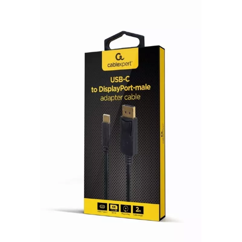 USB-grafische adapter Gembird A-CM-DPM-01 met USB-C, ondersteunt tot 3840×2160, USB 2.0 / 3.2 Gen 2, zwart, 2 m kabel