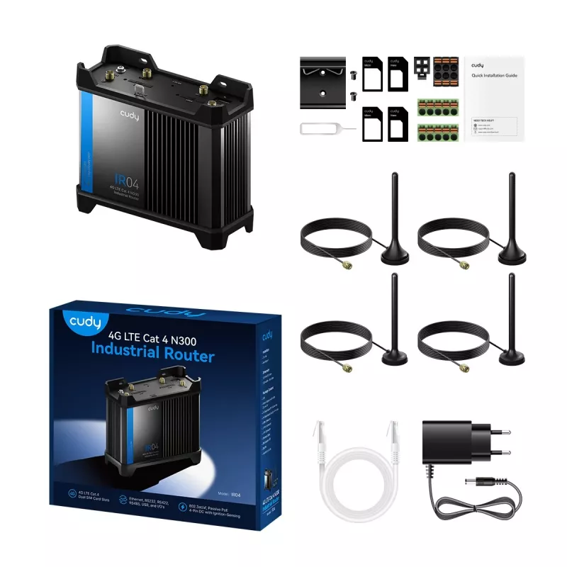 Cudy IR04_EU industriële 4G LTE Cat4-router, wifi, 4x Gigabit Ethernet, 1x USB 2.0, PoE, zwart