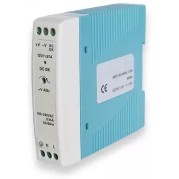 Voeding TELTONIKA PR3PDNP0, binnen 20 W, ingang 100–240 V, 50–60 Hz, compact 22,5×90×100 mm, blauw/wit
