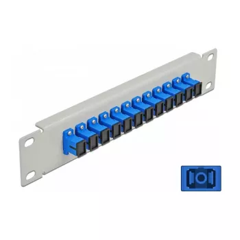 LWL-patchpaneel DeLOCK 10 inch 12 poort SC Simplex blauw 1HE grijs