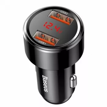 Baseus CCMLC20A-01 auto-USB-snellader — voor smartphones, ingang 12–24 V, uitgang tot 20 V, zwart