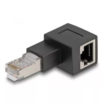 DeLOCK RJ45-stekker naar RJ45-bus adapter Cat.6A 90° links gehoekt zwart