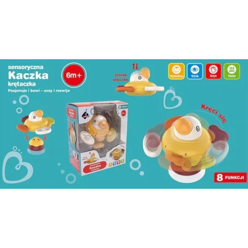 Pluche interactieve sensorische eend Ascato 122946 — zachte textuur, kleurrijk design