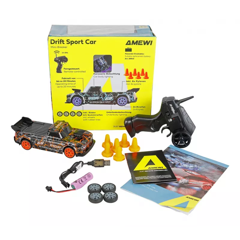 Amewi 21128 Drift Sport Car Mini-Breaker 4WD 1:24 RTR, oranje, 6+