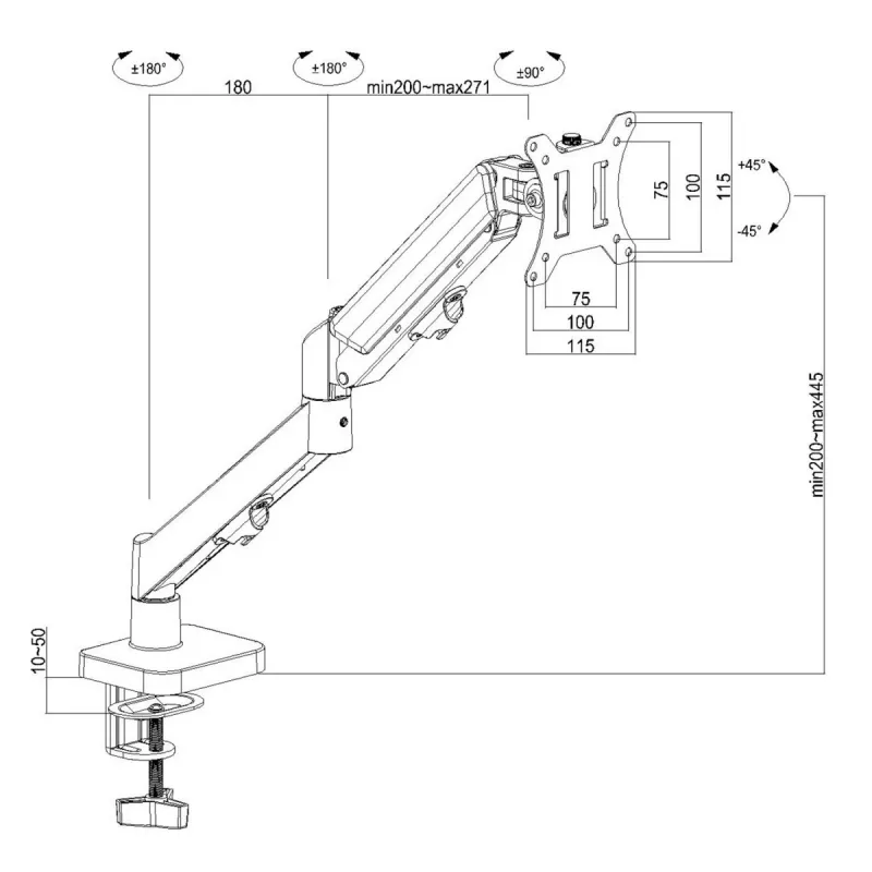 Maclean monitorbeugel, gasveer, 17-32, 2-10kg, zwart, MC-133