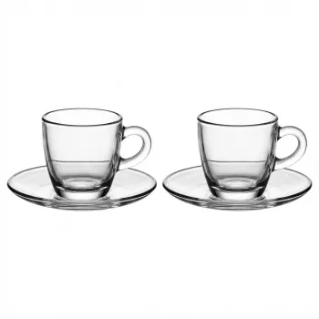 Bialetti Moka Cup Set Glass ISTITUZIONALE, 2 espressokopjes met schoteltjes, 75 ml