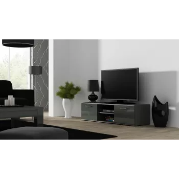 TV-standaard cama meble SOHO 140 — 1400×430×370 mm, grijze bovenzijde (spaanplaat), grijs frame