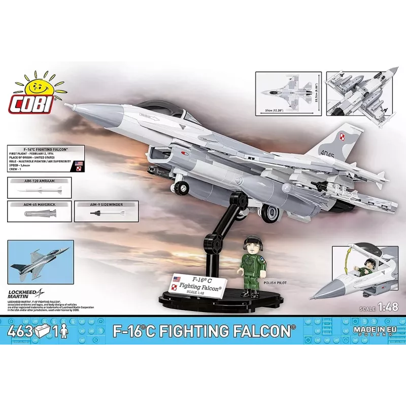 Constructieset Cobi F-16C Fighting Falcon – 463 onderdelen, modelbouwpakket op schaal