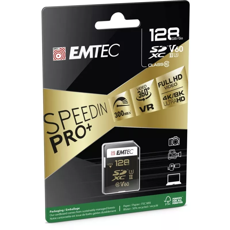 Flashgeheugen Emtec 128 GB UHS-II SpeedIN PRO+