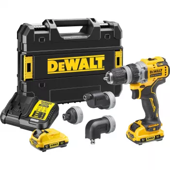 Pistoolgreepboormachine DeWalt DCD703L2T-QW — 12V, 3,0Ah x2, 1500 t/min, 10 mm snelspanboorkop, 25,5 N·m, 0,9 kg