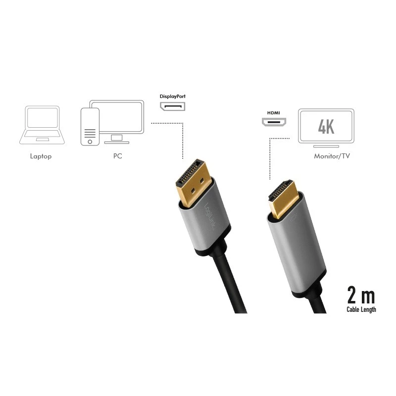 LogiLink CDA0107 videokabel-adapter 2 m DisplayPort HDMI zwart grijs