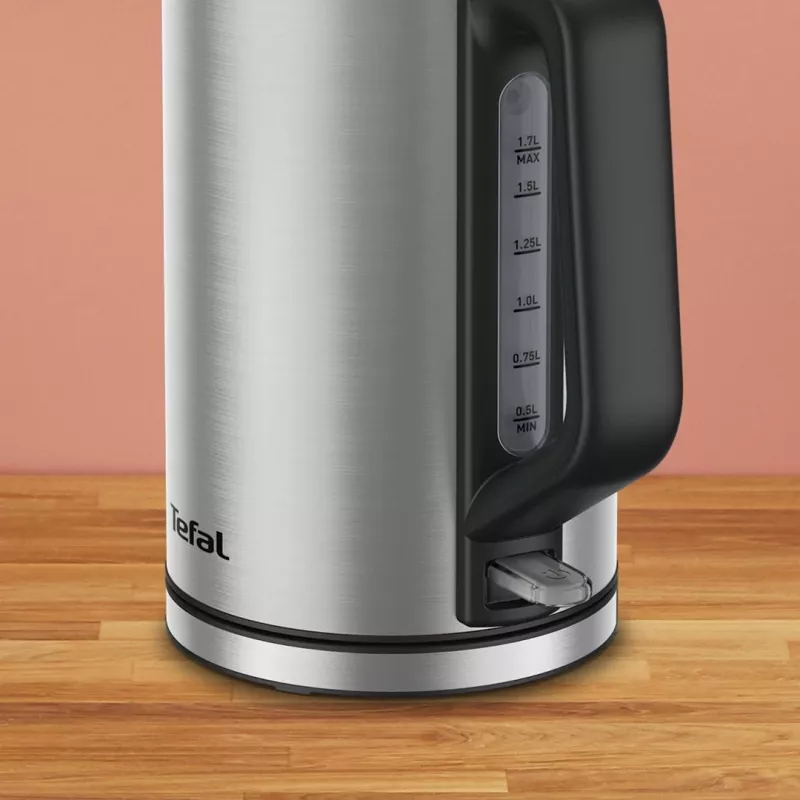 Tefal Bronx KI513D10 elektrische waterkoker, 1,7 l, 2400 W, roestvrij staal, draaibare basis, filter, zilver