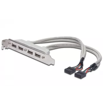 Slotplaatkabel USB 2.0 HighSpeed Type 2xIDC (5pin)/4xUSB A M/F grijs 0,25 m