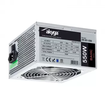 Akyga Basic AK-B1-550 ATX-voeding 550 W, 120-mm-ventilator, passieve PFC, grijs