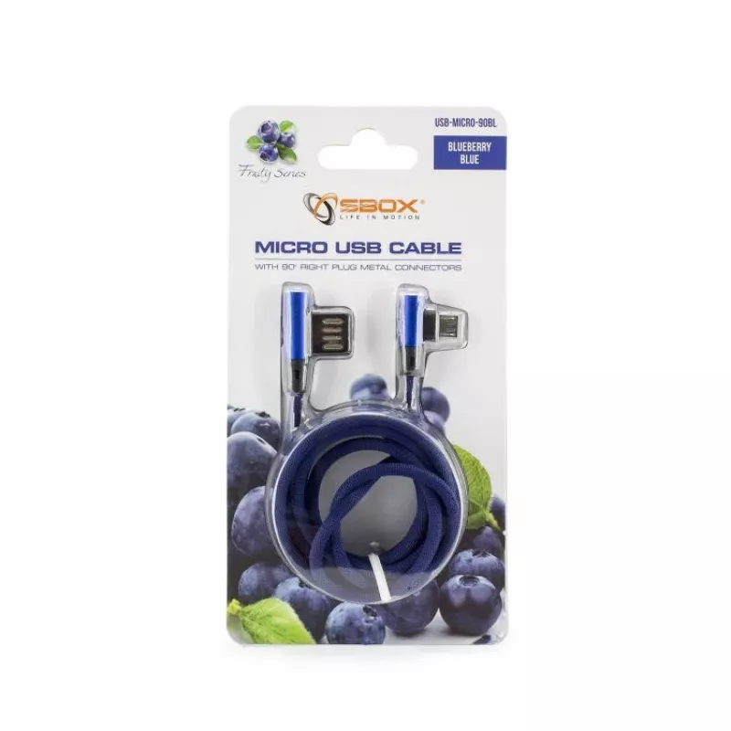Sbox USB->Micro USB 90 M/M 1.5m USB-MICRO-90BL blueberry blauw