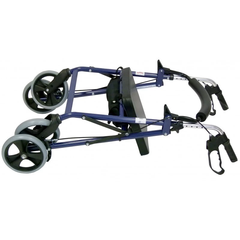 Rollator met vier wielen en zitting, blauw/zwart