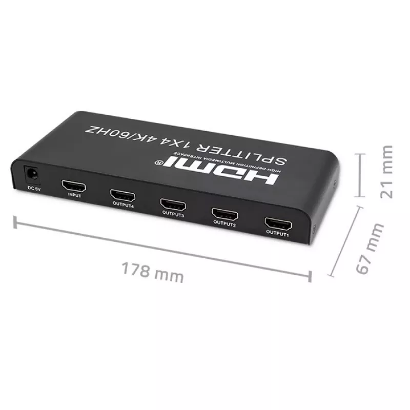 Qoltec 51799 actieve HDMI-splitter 4 x HDMI 4K x 2K | 6 Gb/s | 60 Hz