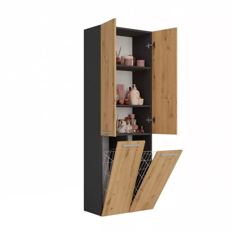 Topeshop NEL 2K DD ANT/ART KP badkameropbergkast grafiet, eiken