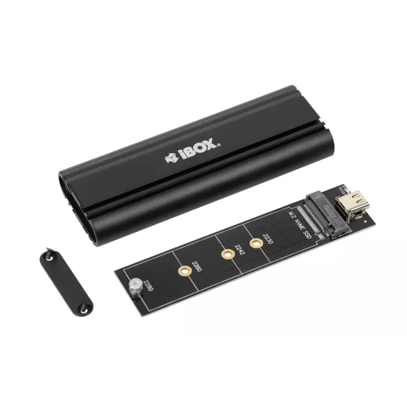 SSD-behuizing IBOX HD-07 voor 1x M.2-schijf, USB 3.2 Gen 2 (10 Gbit/s), USB-C, zwart