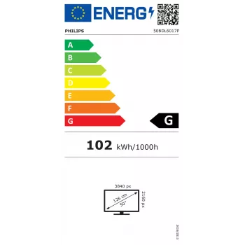 Philips 6000 Series 50BDL6017P Digital Signage flatscreen 125,7 cm (49,5 inch) LCD 800 cd/m² 4K Ultra HD zwart geïntegreerde processor Android 14 24/7