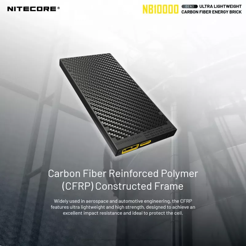 Draagbare powerbank Nitecore NB10000 — 10000 mAh, USB‑A + USB‑C, 38 W totale uitgang, grijs
