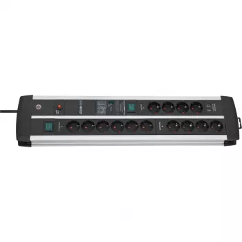 Premium-Protect-Line stekkerdoos 14-voudig duo (zwart/zilver, 3 meter, 120.000A overspanningsbeveiliging, 2x USB)