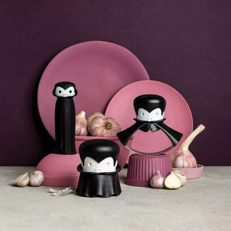 Tafelknoflookpers Ototo Design Rockula kunststof roestvrij staal zwart wit