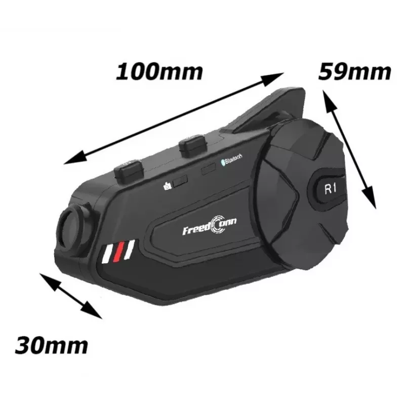 Headset FreedConn R1 PLUS E motorfiets-Bluetooth-intercom, Bluetooth 5.0+EDR, bereik 1000 m, IP65, FM, 1080p-video, 30 uur gesprekstijd