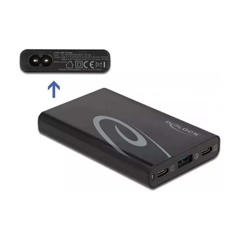 DeLOCK USB-oplader 2 x USB Type-C PD 3.0 + 1 x USB Type-A, 60 W