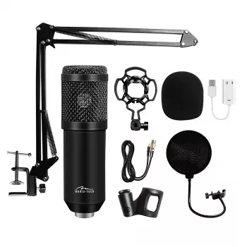 Bekabelde pc-microfoon MEDIA-TECH MT397K met XLR-ingang, tafelstandaard, 2,4 m kabel, 20–20000 Hz, -32 dB gevoeligheid