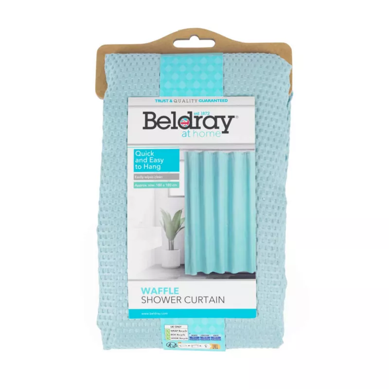 Douchegordijn Beldray LA035655FAS wafeldesign blauw, stoffen douchegordijn 180x180 cm