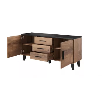 Cama sideboard LOTTA 150 2D3S wotan eiken + mat zwart