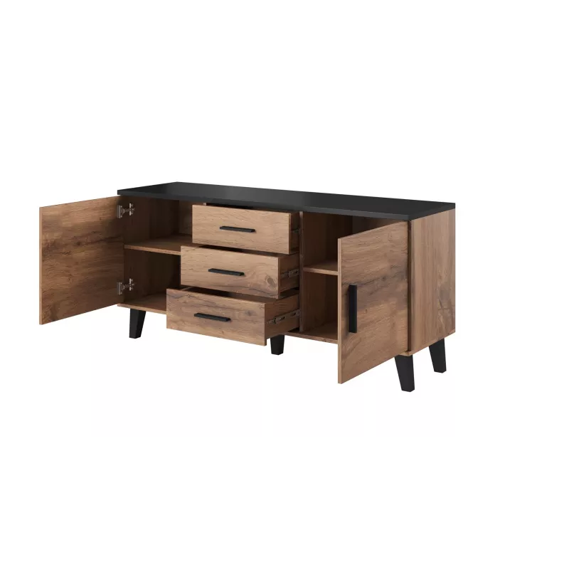 Cama sideboard LOTTA 150 2D3S wotan eiken + mat zwart