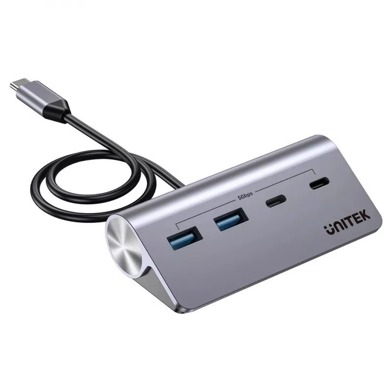 USB-hub Unitek H1337AGY01 – 4 poorten (2×USB-C, 2×USB-A), tot 5 Gbit/s per poort, aluminium, zilver