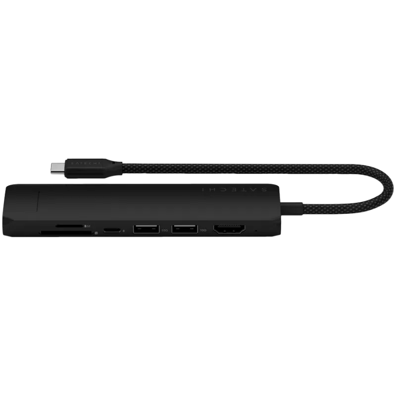 Satechi 7-in-1 USB-C slim multiport adapter Ethernet (USB-C PD, 2x USB-A, HDMI 4K, Ethernet, kaartlezer micro/SD) (zwart)