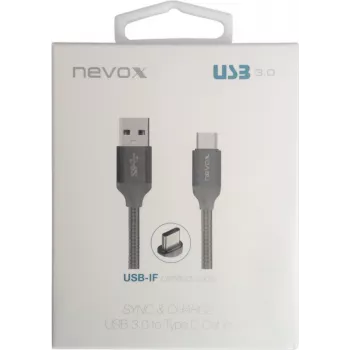 USB 3.2 Gen 1-kabel, USB-A stekker > USB-C stekker (zilver, 1 meter, gesleeved)