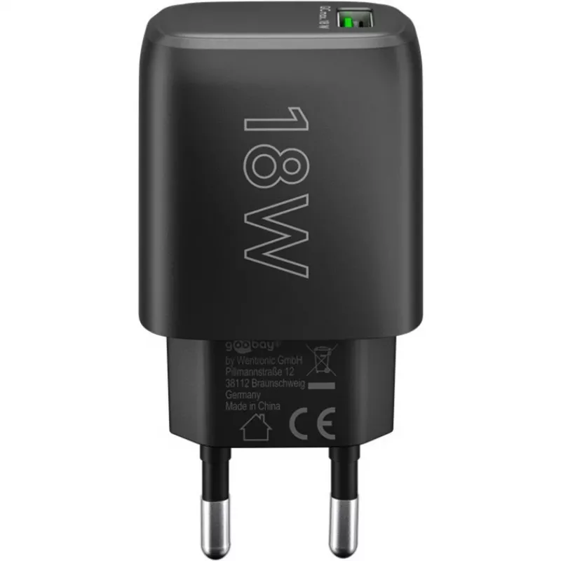 USB-A QC snellader (18 W) (zwart)