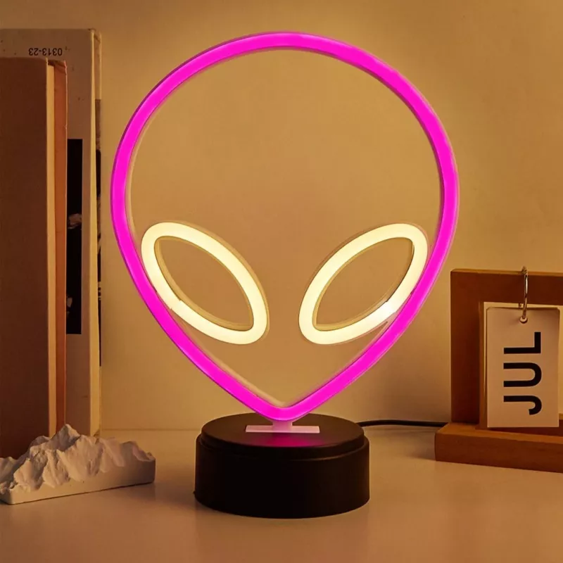 Tafellamp MANTA SNL86PK Style Neon Lights UFO roze – decoratieve neonlamp in roze