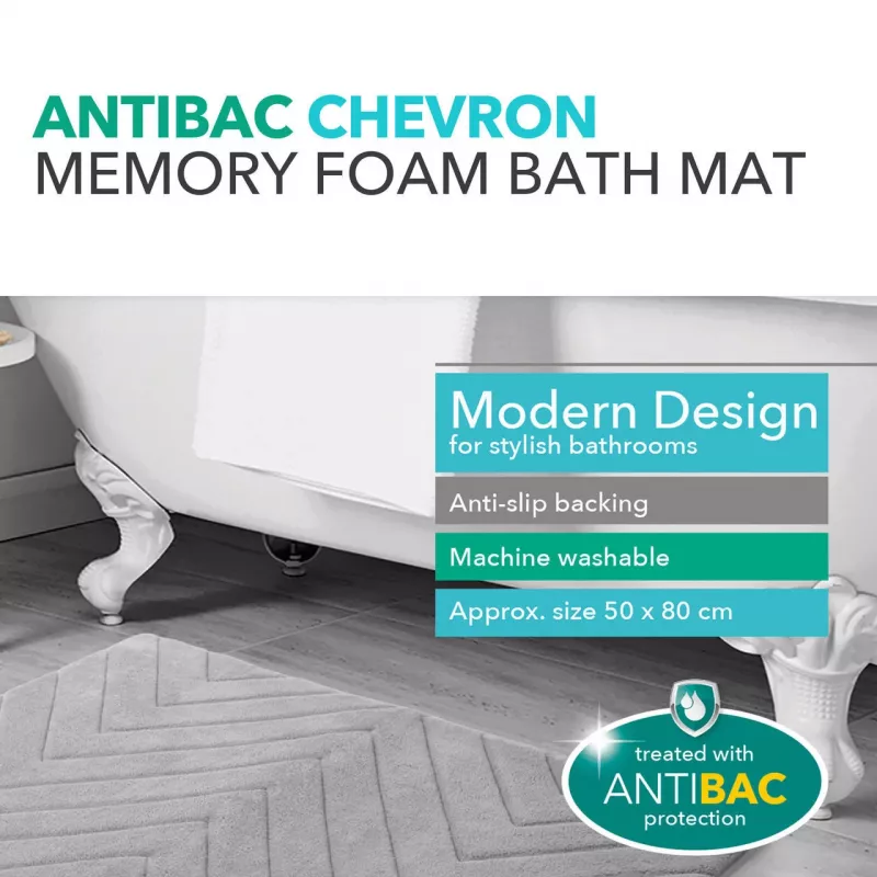Badmat Beldray LA032647LGRYUFFEU7 Antibac Chevron memory foam, antibacterieel, grijs