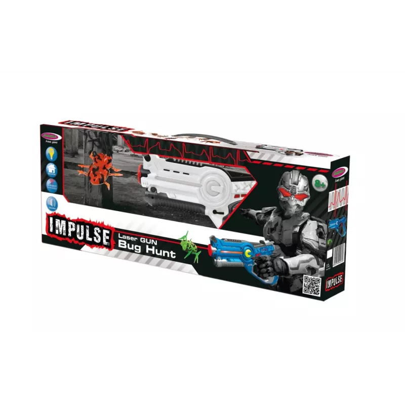 Jamara 410065 Impulse Laser Bug Hunt Set, speelgoedlaserpistool met schietschijf, wit/oranje