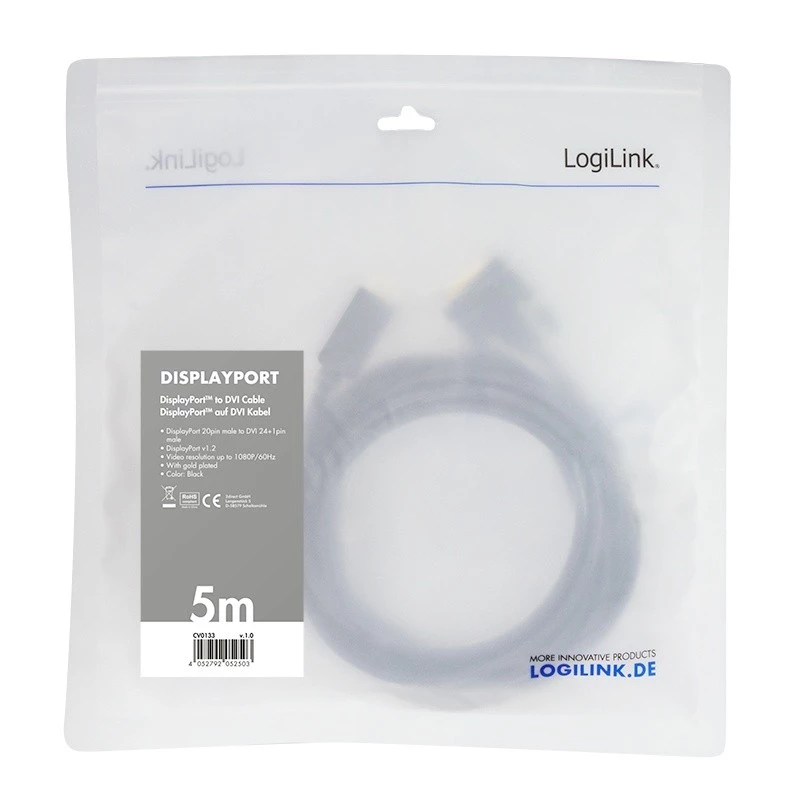 DisplayPort-naar-DVI-kabel, zwart, 5 m