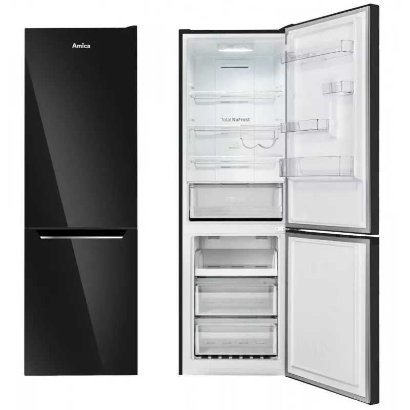 Amica FK3506D.2F(E) koel-vriescombinatie, vriezer onderin, 226 l koelkast + 96 l vriezer, Total No Frost, energieklasse E, zwart