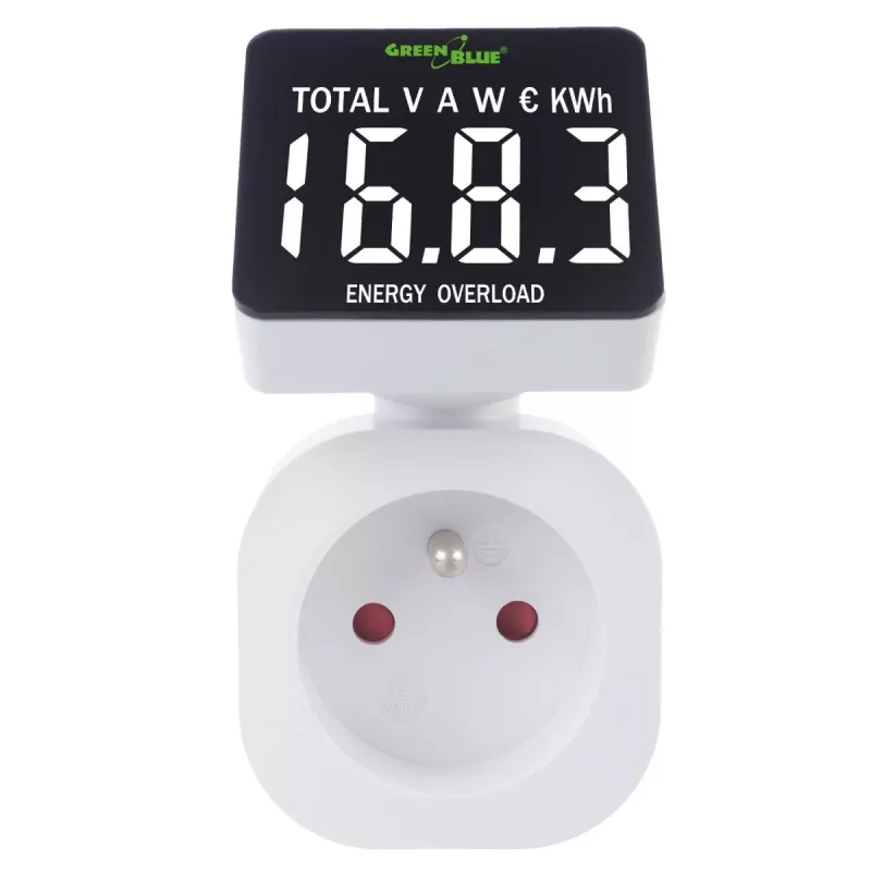 Energie-wattmeter GreenBlue GB620E voor 220V-net, max. 16 A, insteekbare stroom-/energiemeter